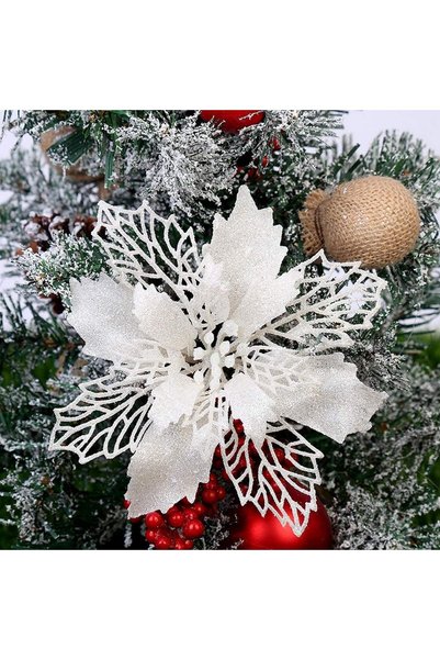 Noonedibs Set de 10 flori artificiale pentru brad de Crăciun, decor de Crăciu...