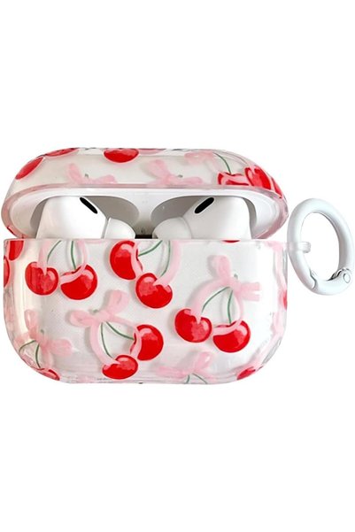 Generic غطاء متوافق مع AirPods Pro 2، غطاء ناعم من TPU بتصميم فيونكة الكرز ال...