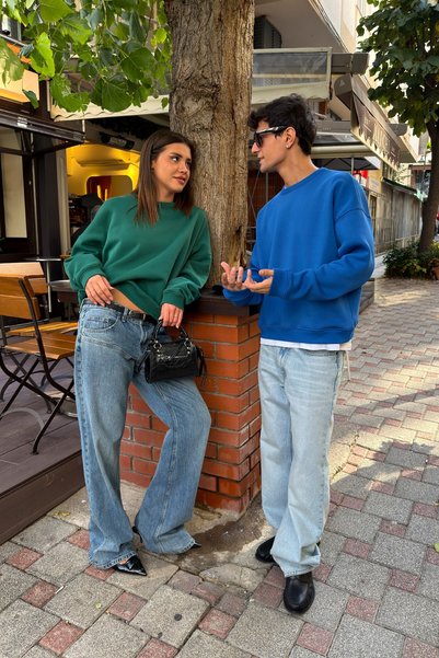 Flaw Wear Fw Cool Puff Boxy Fit Blue Sweatshirt