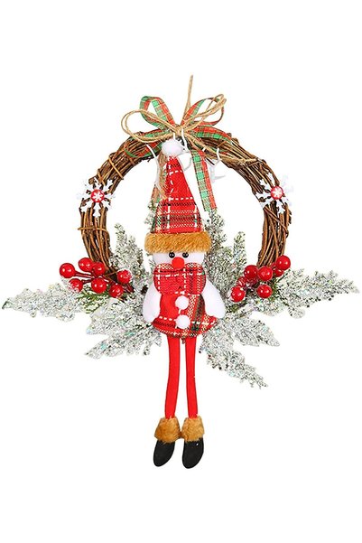 Noonedibs Coroană de Crăciun, pandantiv cu om de zăpadă pentru ușă, decor de ...