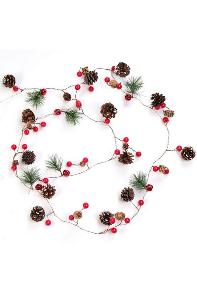 Noonedibs Ghirlanda de Craciun din pin de 200 cm, cu LED, fructe de padure ro...