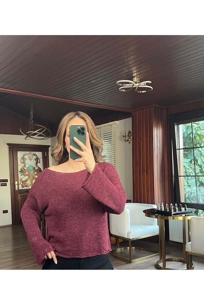 Felya كنزة صوفية فضفاضة بأكمام إسبانية وياقة على شكل قارب للنساء.