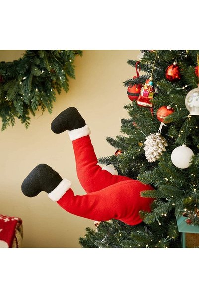 Noonedibs Picioare de Moș Crăciun din pluș umplute cu pantofi, ornament decor...