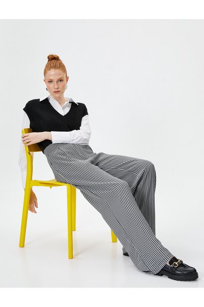 Koton Women Black Houndstooth Trousers