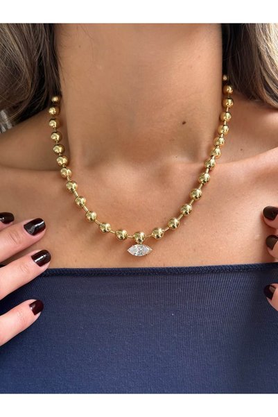 Tuysa Jewelry Markiz Taş Detaylı Top Kolye