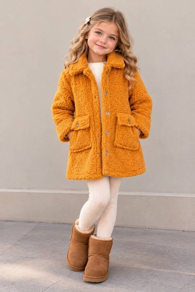 Dimoi Kids Girls' Teddy Coat Plush Jacket with Buttons and Pockets, Long Slee...