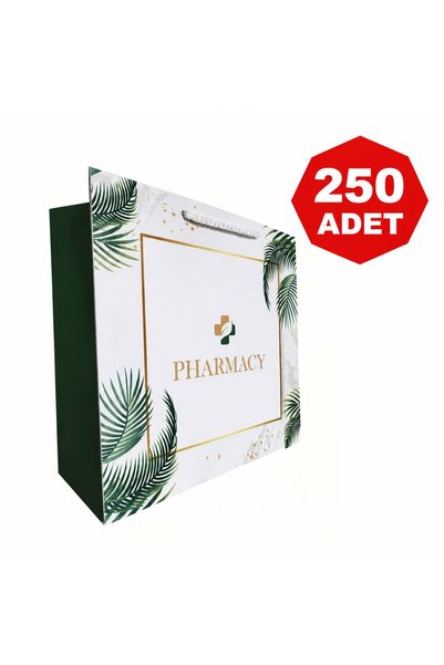 09 Ambalaj Pharmacy Desenli Eczane Karton Çanta – İp Saplı, Yeşil Beyaz, 250 Adet Ekonomik Paket