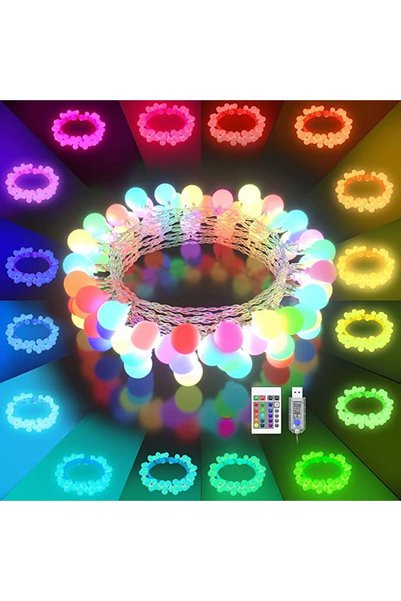 Noonedibs Șir luminos cu LED - 16 sfere luminoase cu 50 LED-uri care se schim...