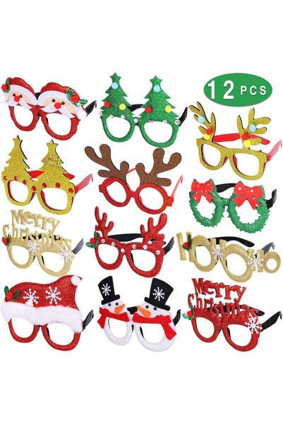 Noonedibs Set de 12 ochelari de Craciun cu sclipici, rame de petrecere, decor...
