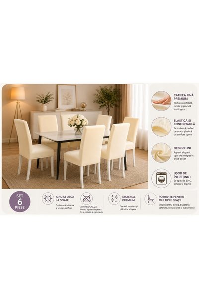 JOJO HOME Set de 6 huse pentru scaune, Jojo Home, catifea elastică fină, fixa...