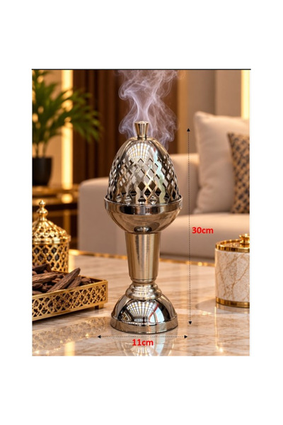 PLUS15 مبخرة استيل فاخرة بتصميم بيضاوي مفرغ - ارتفاع 30 سم