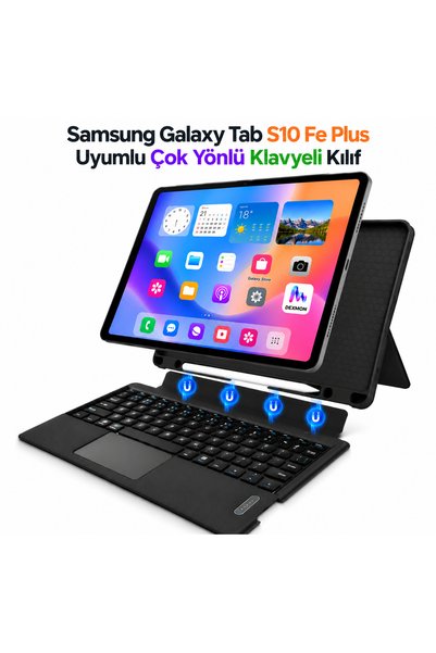 Dexmon Samsung Galaxy Tab S10 Fe Plus Uyumlu Mıknatıslı Bluetooth RGB Klavyel...