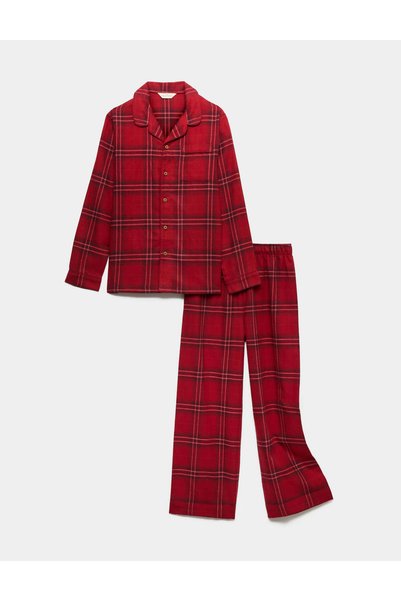 Marks & Spencer Saf Pamuklu Ekose Desenli Pijama Takımı