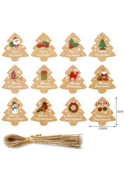 Noonedibs Set de 48 etichete cadou mari de Craciun cu panglica si snururi, 12...