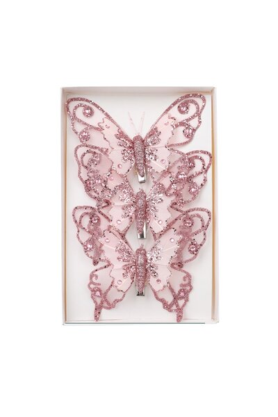 Noonedibs 3 buc ornamente de Crăciun cu fluturi cu sclipici, decorațiuni de C...