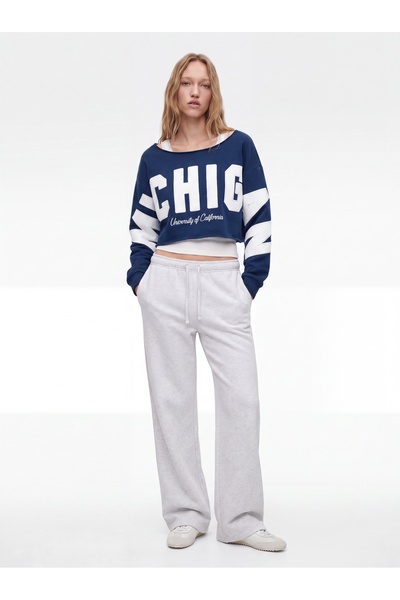 Koton Women Navy Graphic Print Round Neck Long Sleeves Sweatshirt