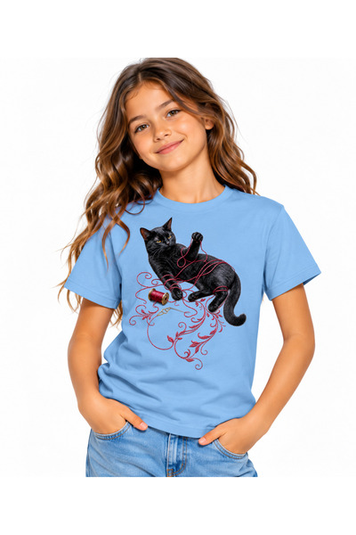Ingift Tricou Unisex cu Maneca Scurta, Imprimeu Pisica Neagra, Design Artisti...