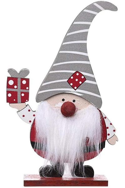 Noonedibs Ornament de Crăciun din lemn, ornament de pluș Moș Crăciun din lemn...
