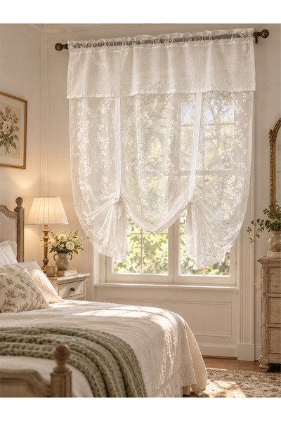 cotton maison Grandma Rose Potlu Tül Perde - Bağlamalı Balon Perde