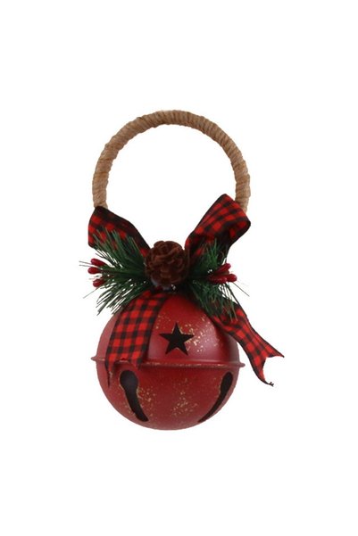 Noonedibs 2 buc Crăciun conuri de pin Jingle Bell și Buffalo Check Bow usă um...