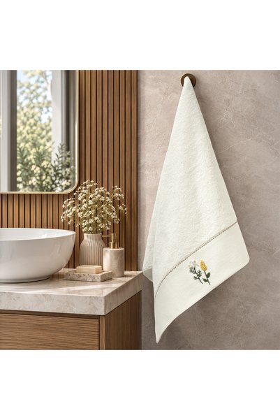 ALTINBAŞAK TEKSTİL Prosop de mână Farah cu broderie florală din bambus, culoare ecru, 50x90, ecru