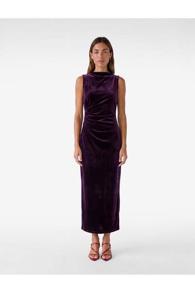 Koton Women Purple Plain Cowl Neck Sleeveless Dress