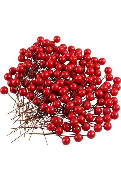 Noonedibs Fructe de ilex artificiale, 150 bucăți de ață decorativă mini de 15...