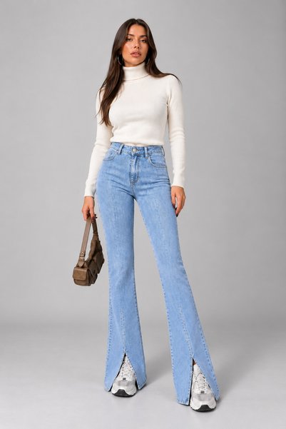 OnPelin jeans ÖN BACAK PENS YIRTMAÇLI ESNEK İSPANYOL PAÇA PANTOLON