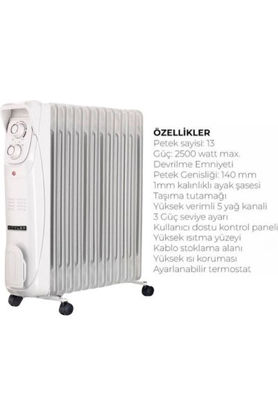 Süsler 13 Dilim Yağlı Radyatör SR-5713 2500 W Elektronik Termostatlı Zemin Tipi Beyaz