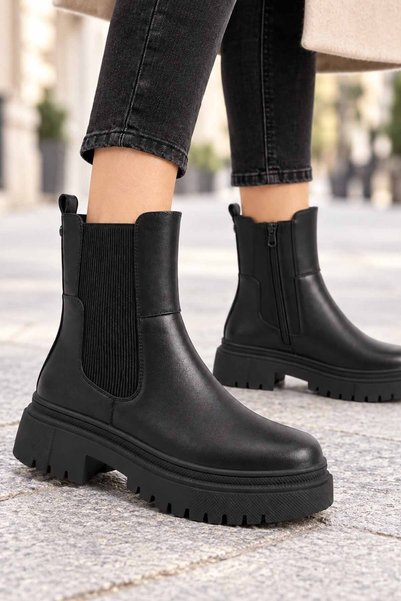 U.S. Polo Assn. Women's Black Chelsea Boots, Lined, with Thick Soles, Side Zi...