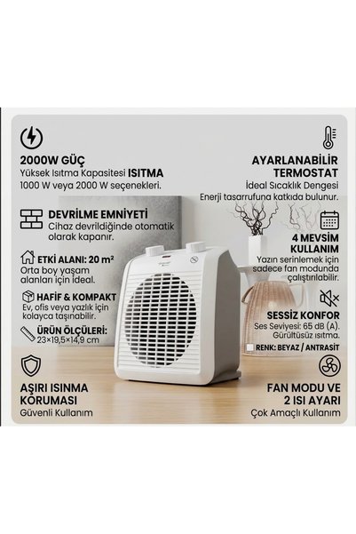 Magnotto Fanlı 2000W Isıtıcı Termostatlı Isıtıcı Elektrikli Soba Taşınabilir Isıtıcı Masaüstü Isıtıcı Ofis Isıtıcısı Oda Isıtıcı Ekonomik Elektrikli Küçük Isıtıcı Soğuk Sıcak Fan Sessiz