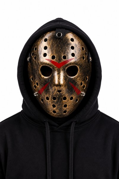 NARCIX Μάσκα Τρόμου Χόκεϊ για το Halloween με μεταλλική όψη και κόκκινες λεπτ...