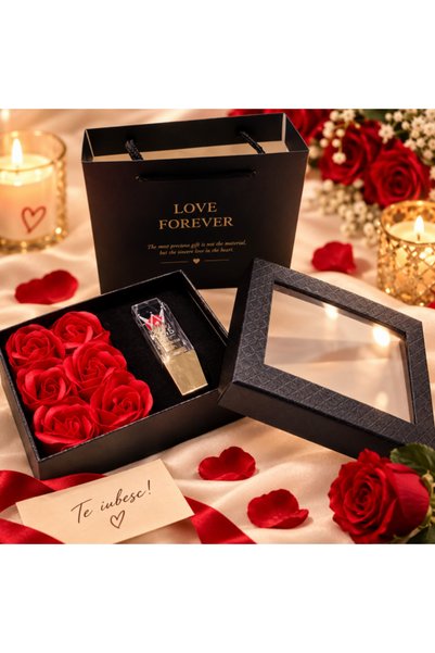 OEM Romantic gift with 6 red roses and lipstick – surprise for her 13 x 10 x ...