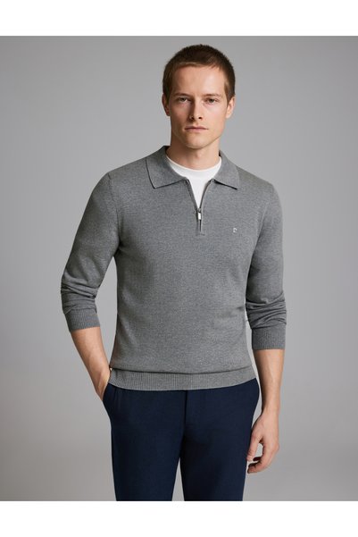 Pierre Cardin Pulover tricotat basic cu guler polo, cu fermoar, croială slim ...