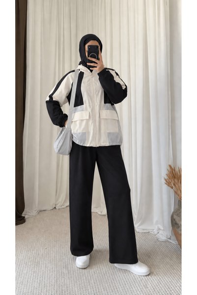 Hepsi Moda Zippered Sports Set with Bag - 3229 - Black & Ice Grey