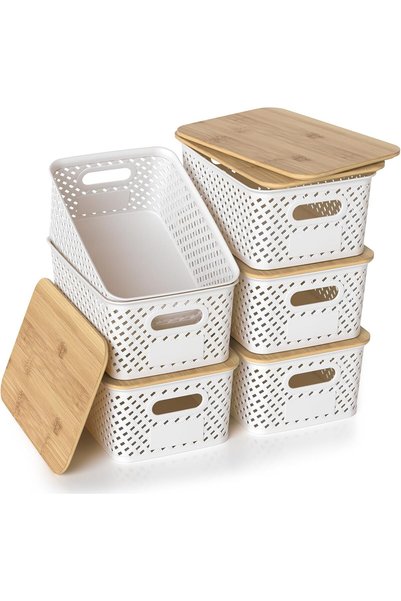 NIUB Plastic Storage Baskets, Plastic Storage Containers, 6pcs Stackable Stor...