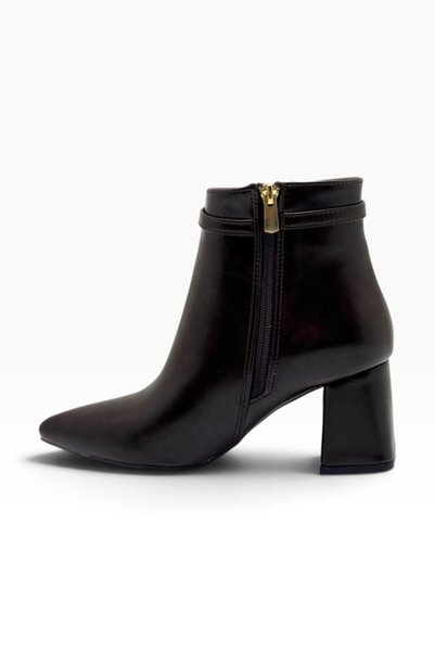C shoes C-Shoes TK610-27 Sıvama Deri Kemer Tokalı Kalın Topuklu Kadın Bot(6,5cm)
