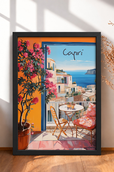HOMEPACK Capri Balcony with Sea View – Framed Painting, Italy Poster, Living ...