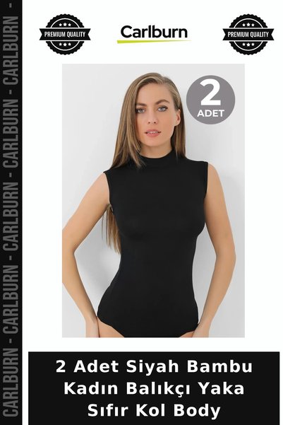 Carlburn Premium 2-Piece Black Bamboo Women's Turtleneck Sleeveless Bodysuit,...