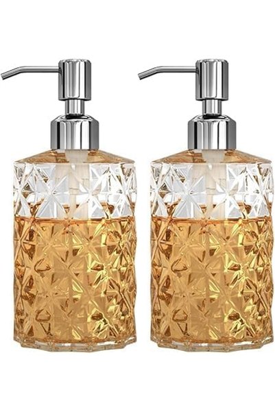 GENERAL Soap Dispenser - 2 Pack, 12 Oz Clear Diamond Design Glass Refillable ...