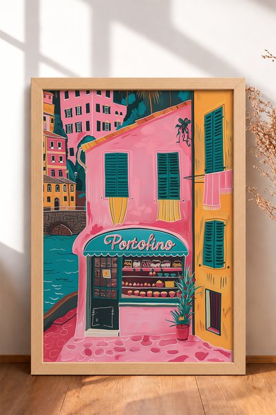 HOMEPACK Magazinul de dulciuri Portofino Roz și posterul cu decor de perete „...