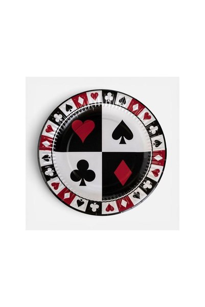 Jumbo Farfurii din Hartie pentru Petrecere Model Carti de Joc Ø18cm - 12buc