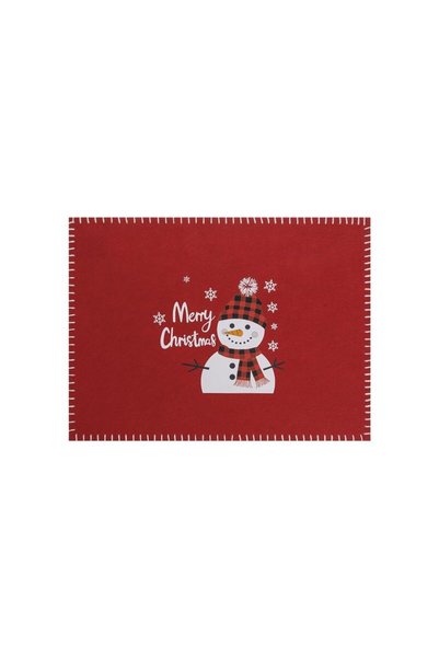 Jumbo Suport Farfurie de Craciun din Fetru Rosu cu Model Om de Zapada "Merry ...