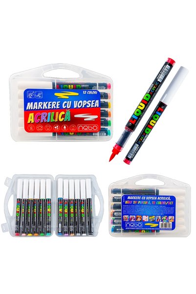 NEBO Acrylic paint markers, brush tip, 12C -