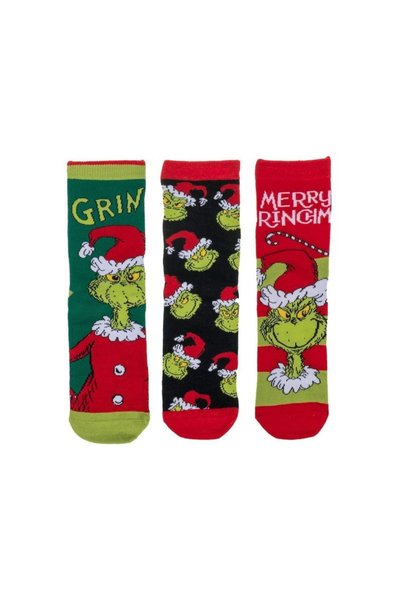 Jumbo Sosete de Craciun Verzi Rosii cu Dungi Model Grinch - 3 perechi