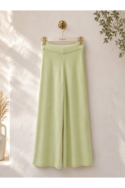 Hepsi Moda Basic Wide-Leg Knit Pants - Sea Green