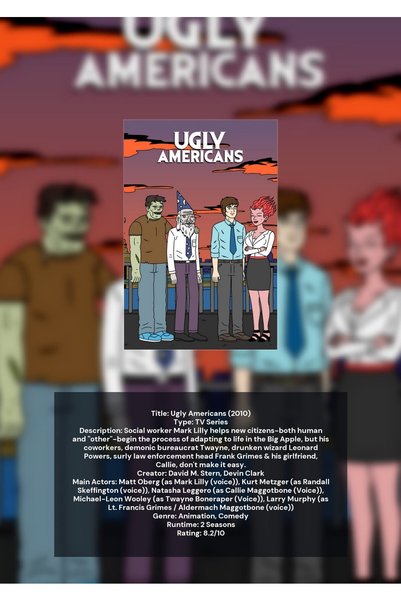 OEM Αφίσα Ινφογραφικής Σειράς Ugly Americans, Σειρά Κινουμένων Σχεδίων, Χαρτό...