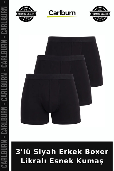 Carlburn Deluxe Series 3-Pack Black Men's Boxer Briefs, Stretchy Fabric, Cott...