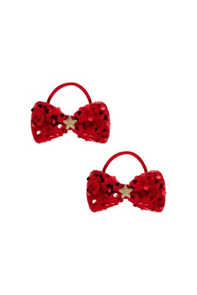 Jumbo Elastice Par de Craciun Rosii cu Fundite Catifelate & Paiete Stele Glit...