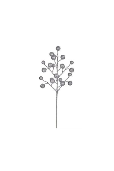 Jumbo Ramura Decorativa de Craciun Argintie cu Fructe Glitter 43cm